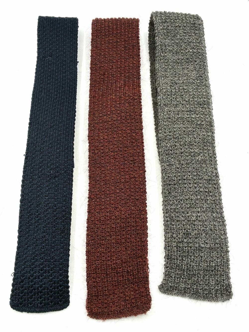 Vintage Rooster Knit Tie Lot of 3 Cotton Wool Mohair Navy Rust Gray Higbees